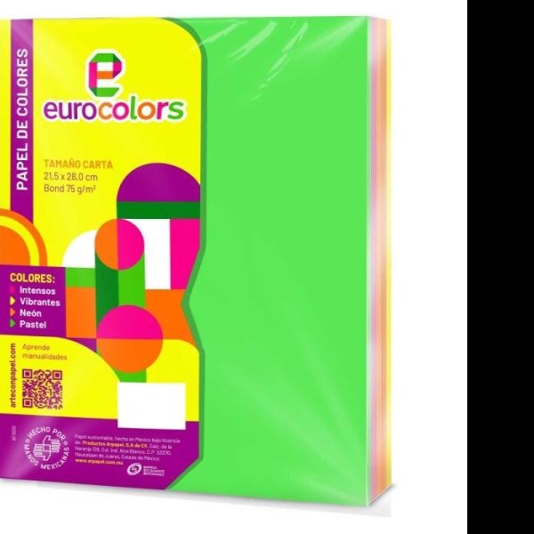 PAPEL BOND CTA.MIX ARCOIRIS EUROCOLORS 75G PAQ.C100H C.25